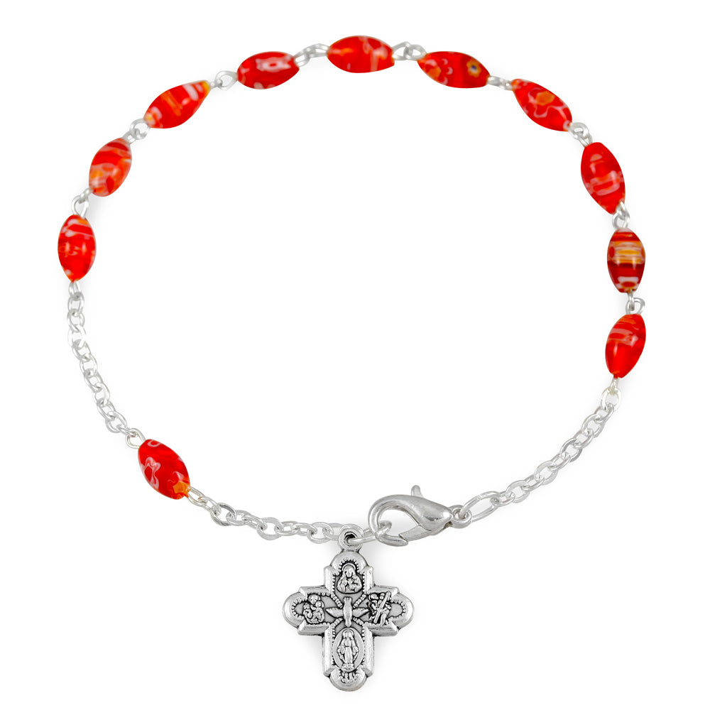 Red Glass Beads Rosary Catholic Bracelet