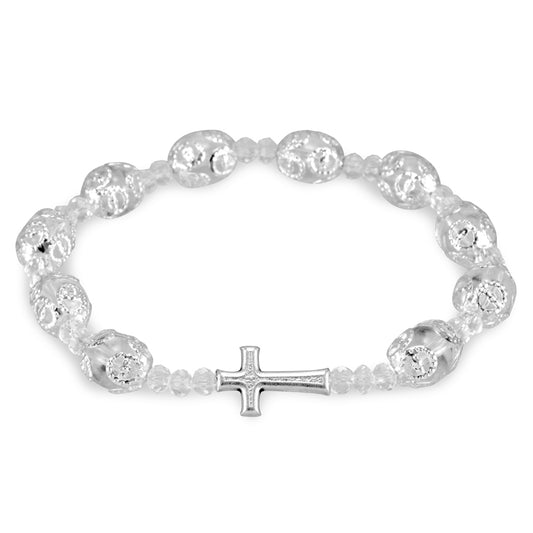 White Glass Beads Filigree Rosary Bracelet