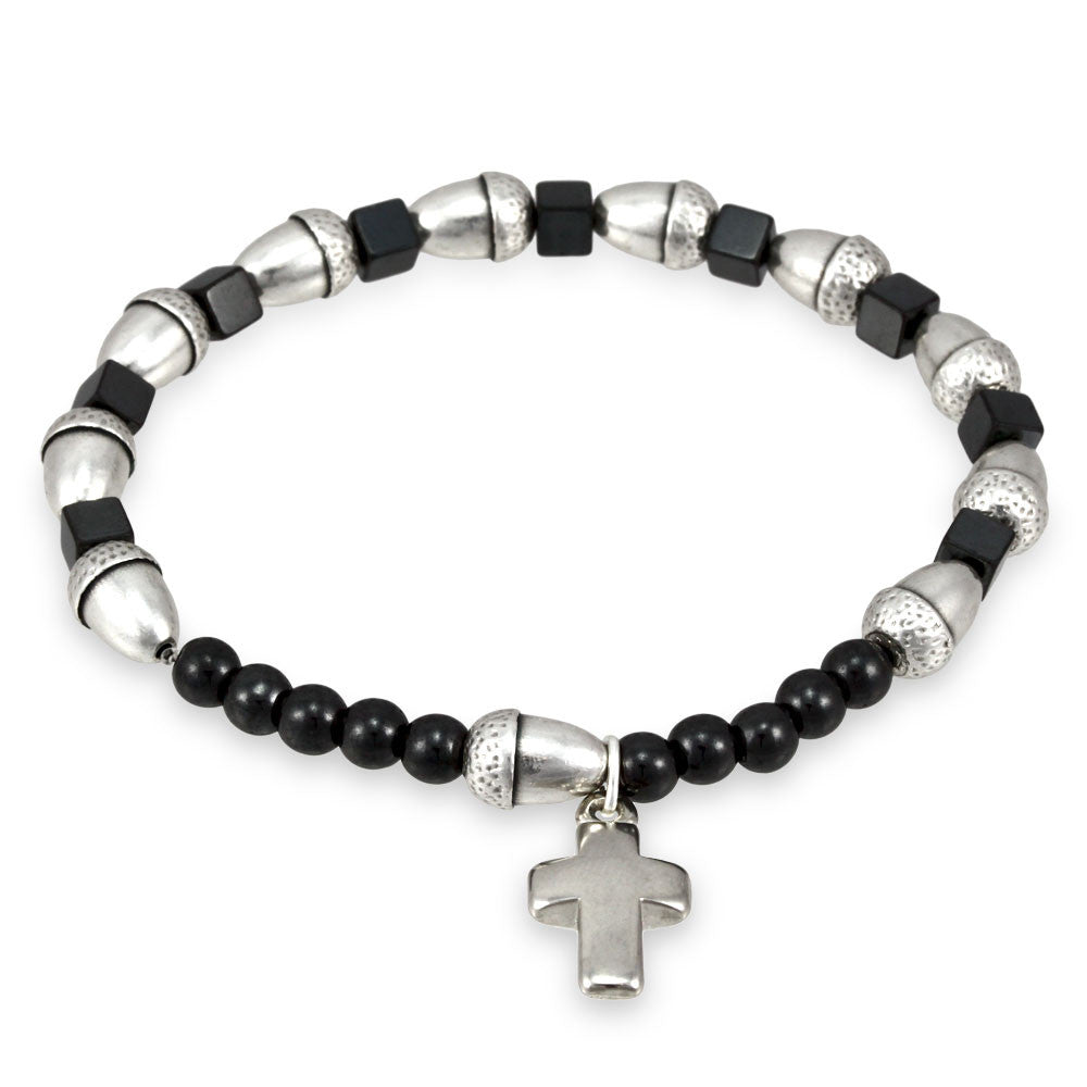 Rosary Bracelet Metal Acorn Charm Cross