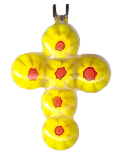 Yellow Murano Beads Cross Catholic Pendant
