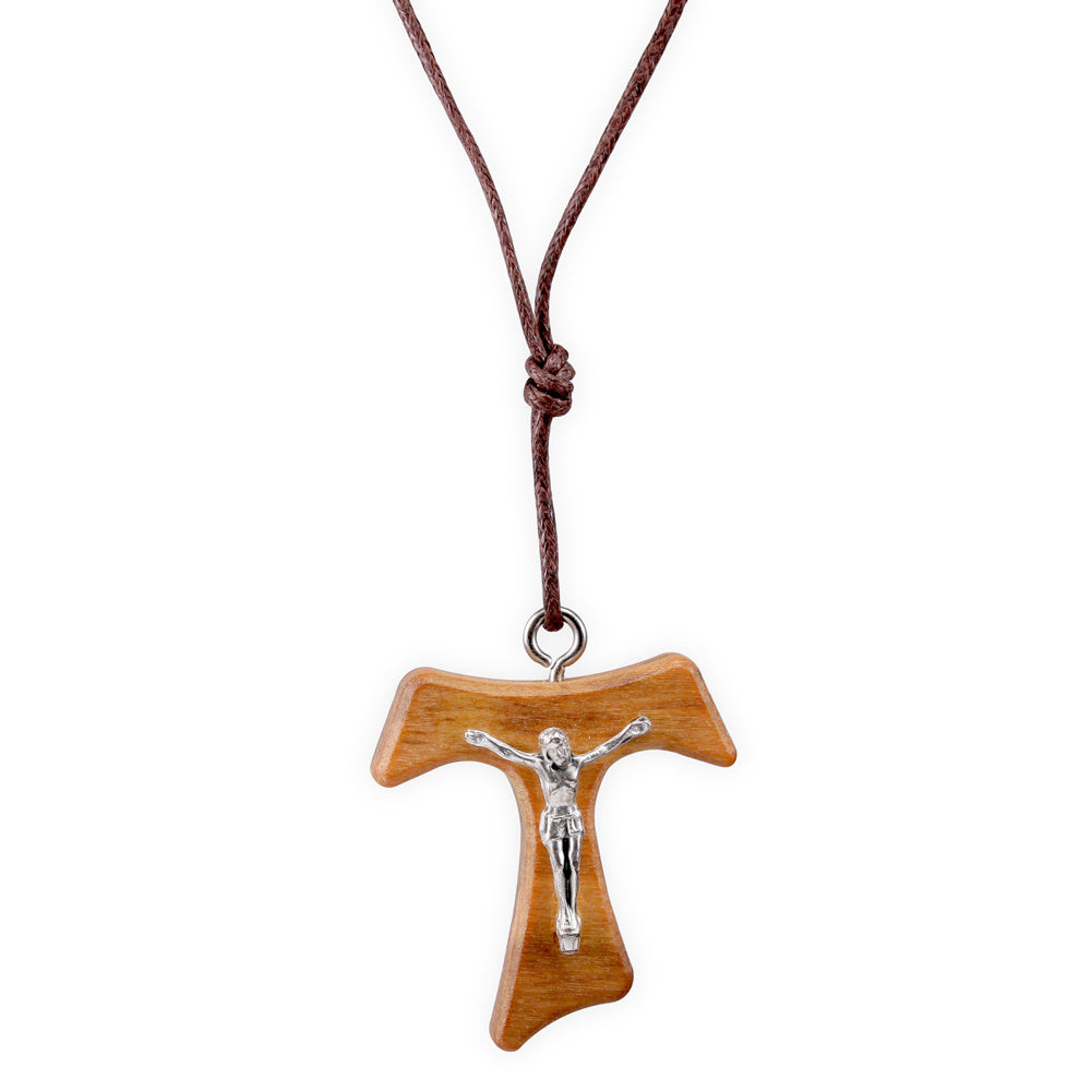 Tau Wooden Crucifix Necklace
