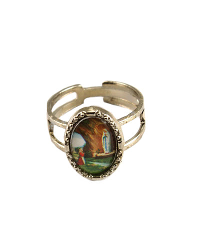Our Lady of Lourdes Silver Catholic Ring