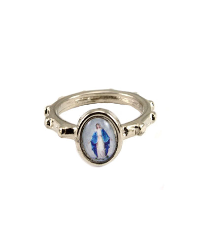Our Lady of Grace Silver Catholic Rosary Ring