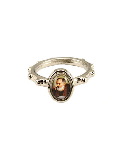 Padre Pio Silver Catholic Rosary Ring