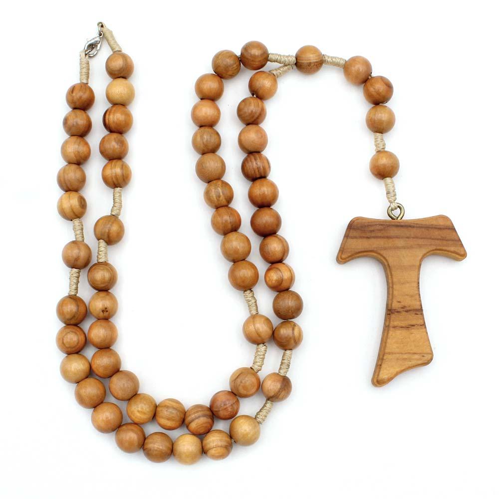 Olive Wood Tau Cross Catholic Rosary