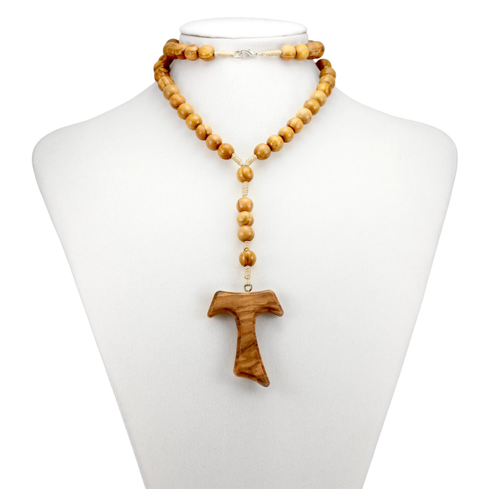 Tau Cross Rosary Olive Wood with Clasp