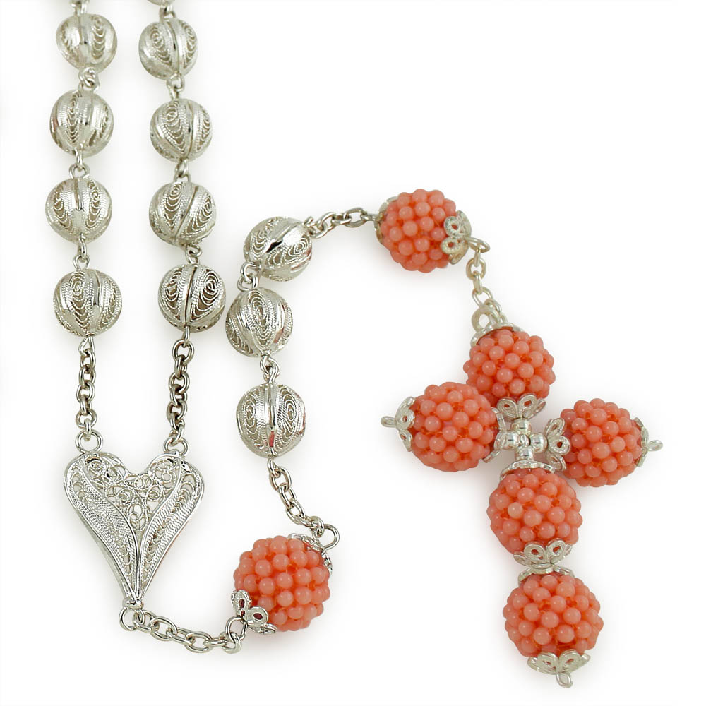 Coral Sterling Silver Beads Catholic Rosary