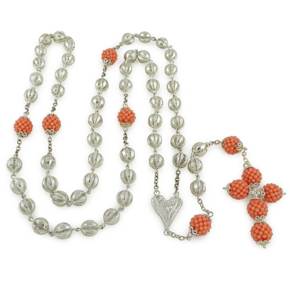 Sterling Silver Catholic Rosary Coral