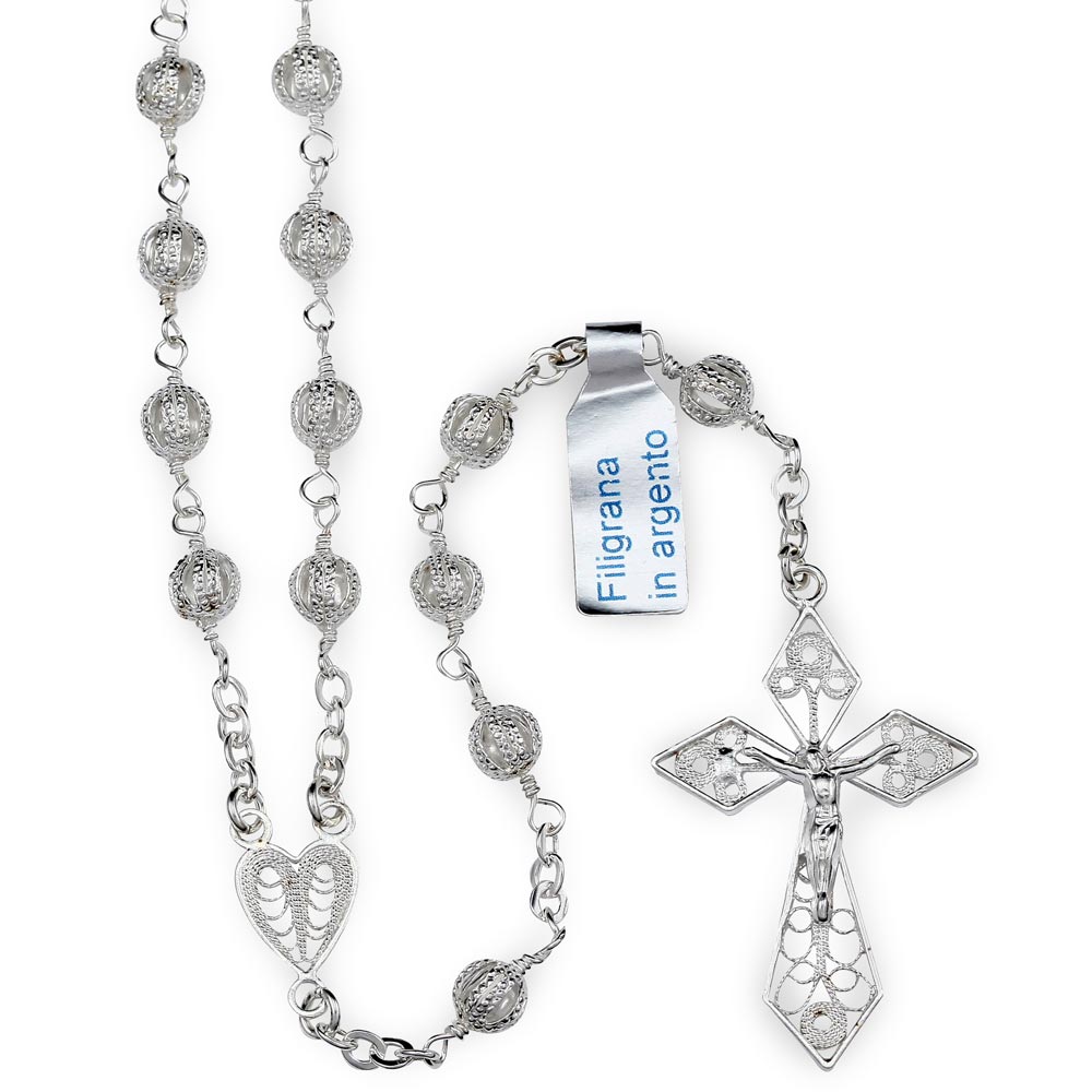 Sterling Silver Filigree Beads Catholic Rosary