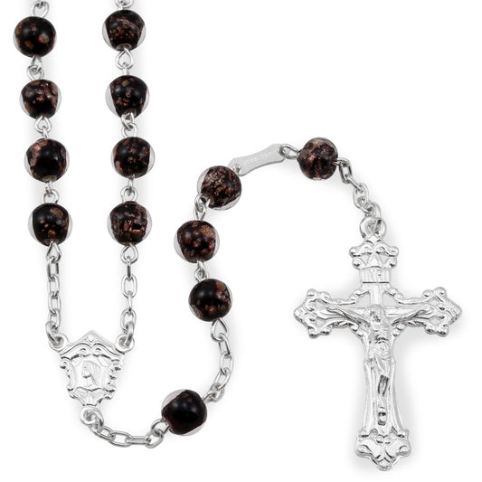 Glass Beads Rosary Glass Beads w/ Gold Flecks Catholic Rosary