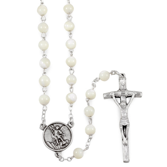 Mother of Pearl Beads Catholic Rosary w/ Papal Crucifix 