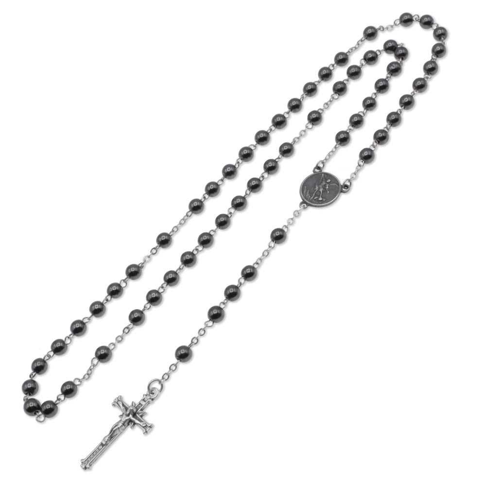 St. Michael Catholic Rosary Hematite Beads