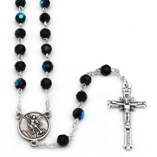 St. Michael Rosary Black Crystal Beads