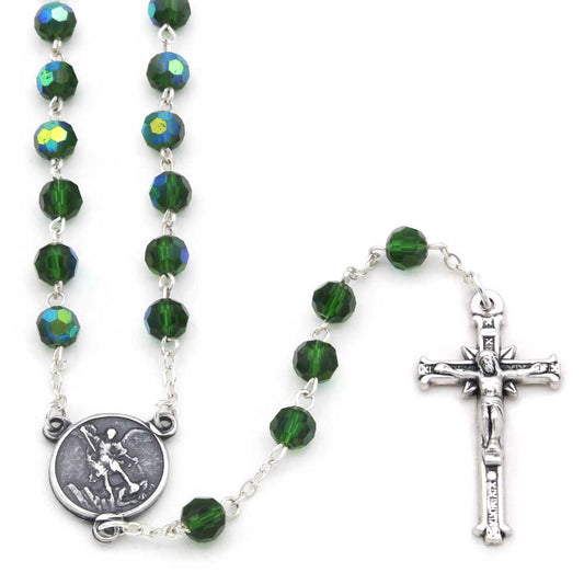 St. Michael Rosary Dark Green Crystal Beads