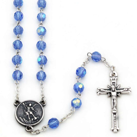 St. Michael Rosary Sapphire Color Crystal Beads