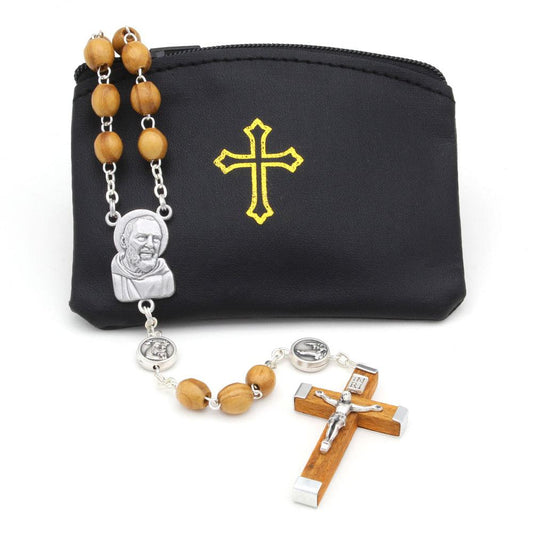 Padre Pio Olivewood Rosary Beads 