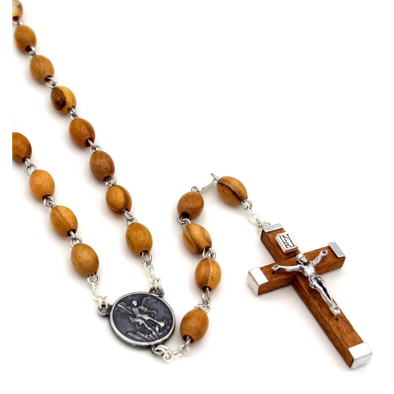 St. MIchael Rosary Olive Wood Beads Wooden Crucifix