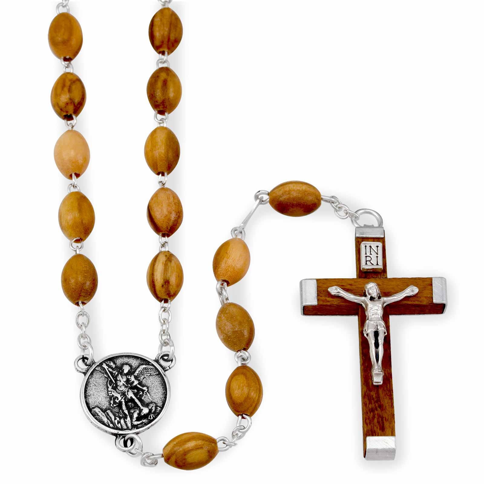 St. MIchael Olive Wood Beads Rosary