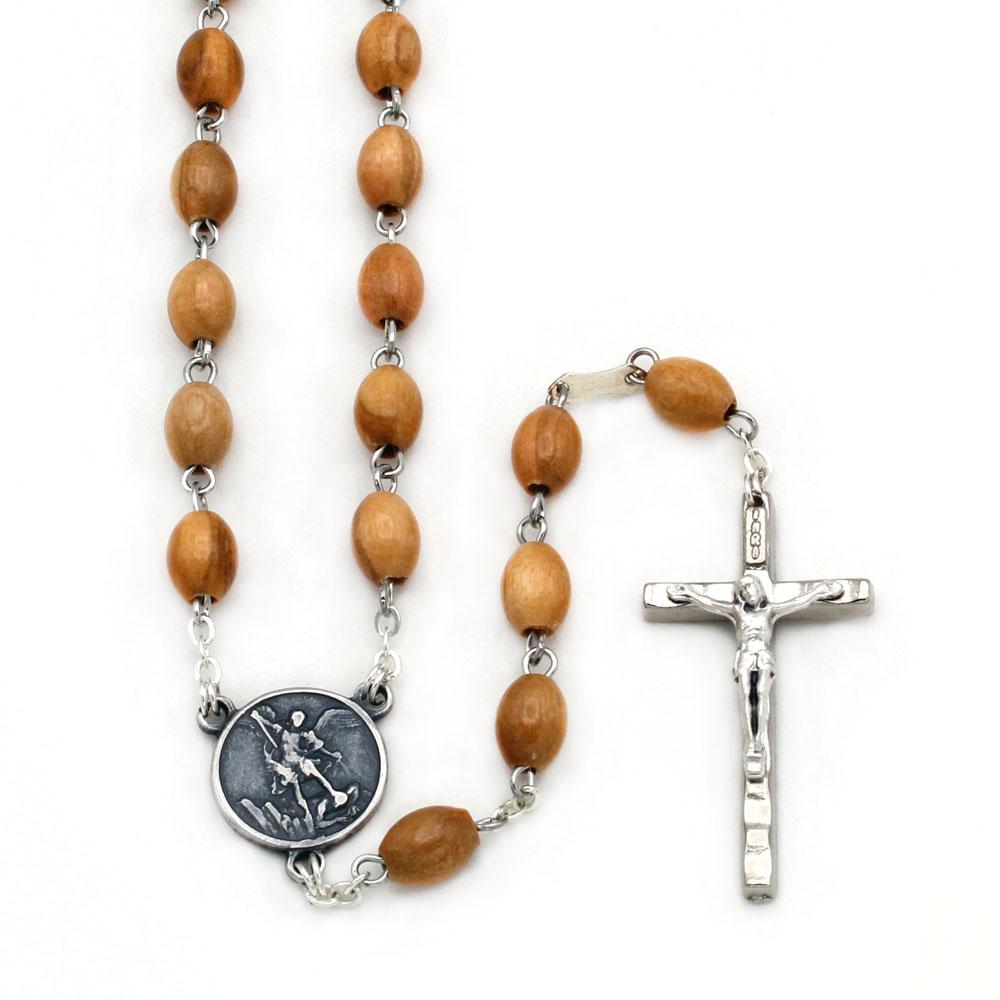 Olive Wood Beads St. Michael Rosary