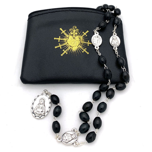Seven Sorrows of Mary Rosary Chaplet Larger Black Wooden Beads with pouch - Servite Rosary