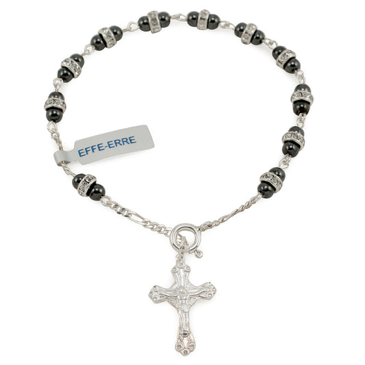 Hematite and Crystal Rosary Bracelet