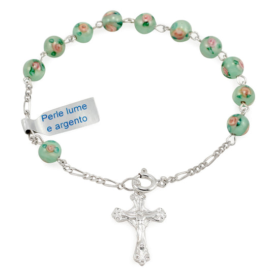 Sterling Silver Rosary Bracelet with Green Beads