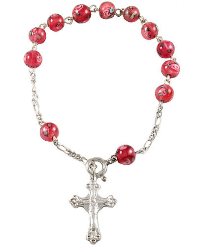 Pink Beads Sterling Silver Rosary Bracelet