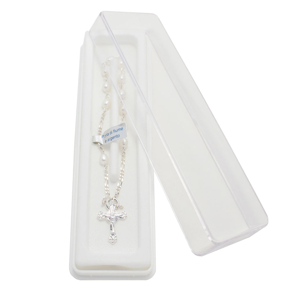 Catholic Rosary Bracelet with Pearl Beads
