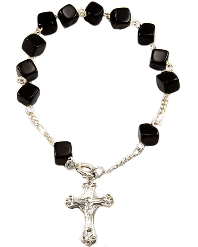 Onyx Square Beads Catholic Rosary Bracelet