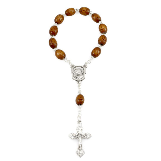 Decade Catholic Rosary Carved Wood Beads