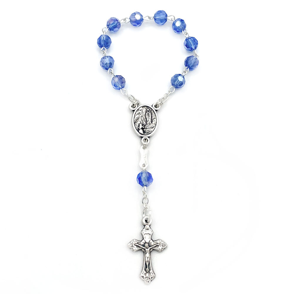 Rosary One Decade Azure Crystal Beads Our Lady of Lourdes