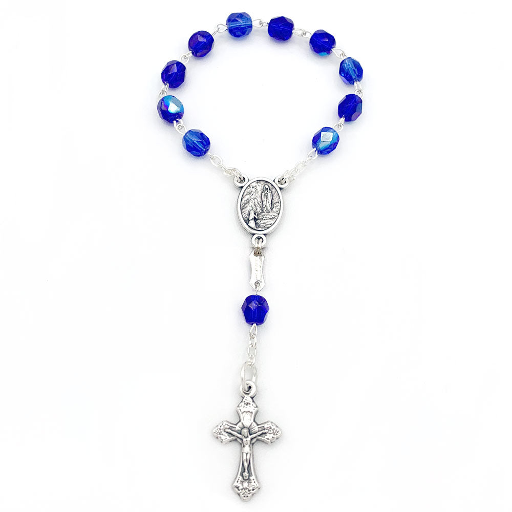 Rosary One Decade Blue Crystal Beads Our Lady of Lourdes