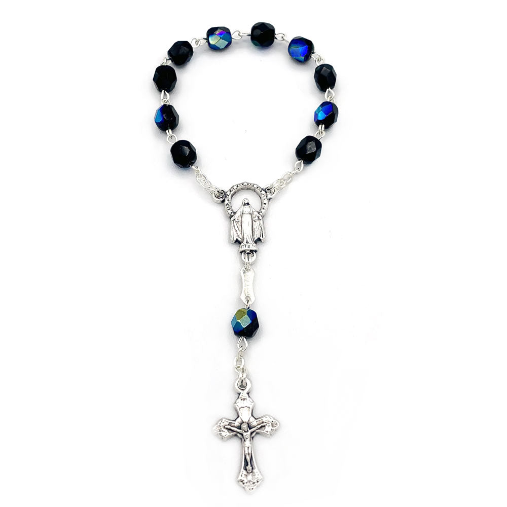 Rosary One Decade Black Crystal Beads Miraculous Medal