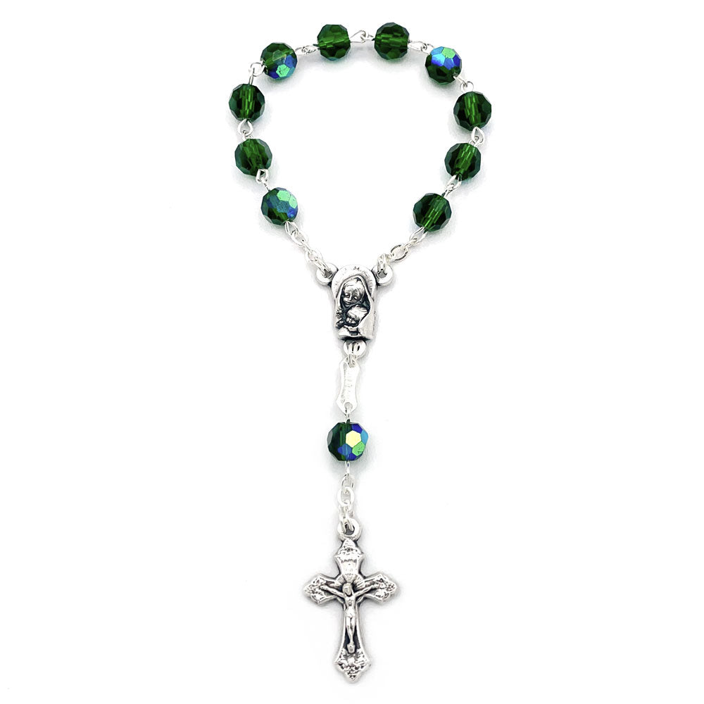 Rosary One Decade Green Crystal Beads Mother and Child