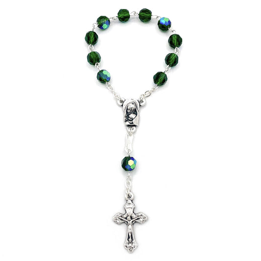 Rosary One Decade Green Crystal Beads Mother and Child