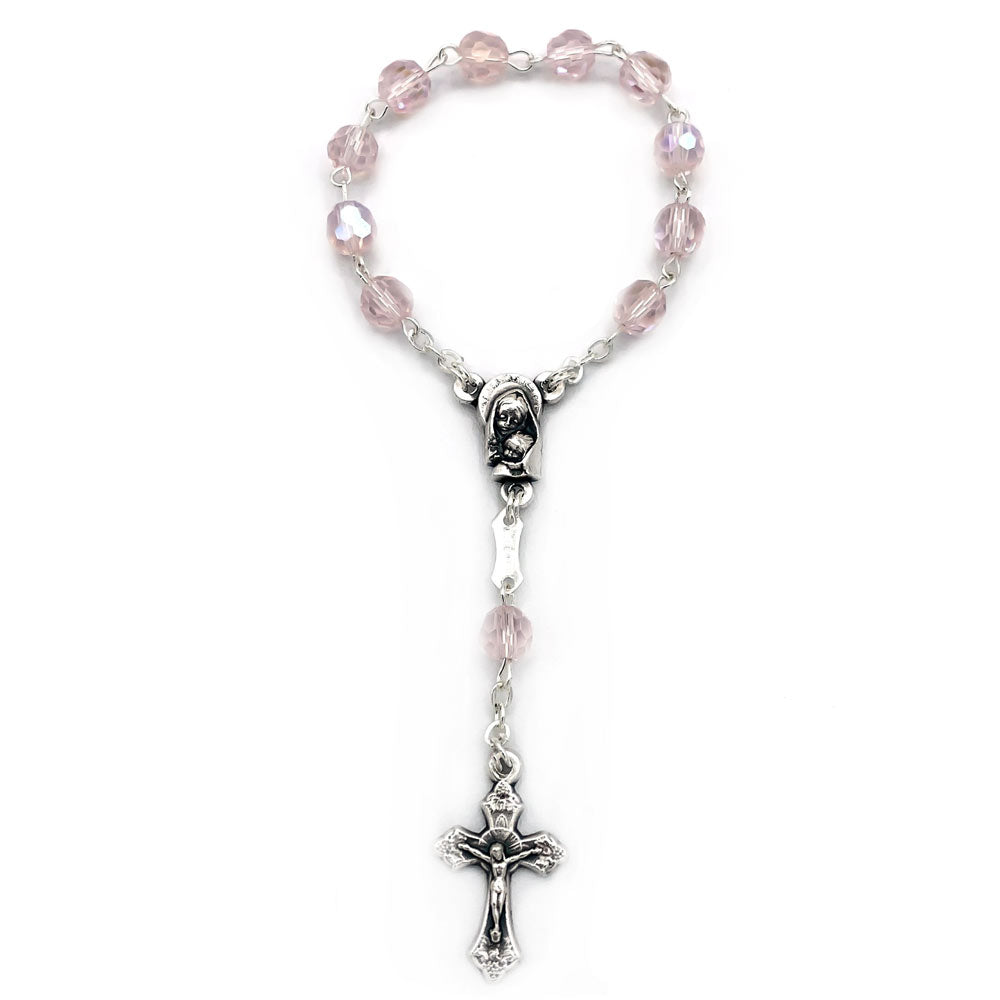 Rosary One Decade Pink Crystal Beads Mother and Child