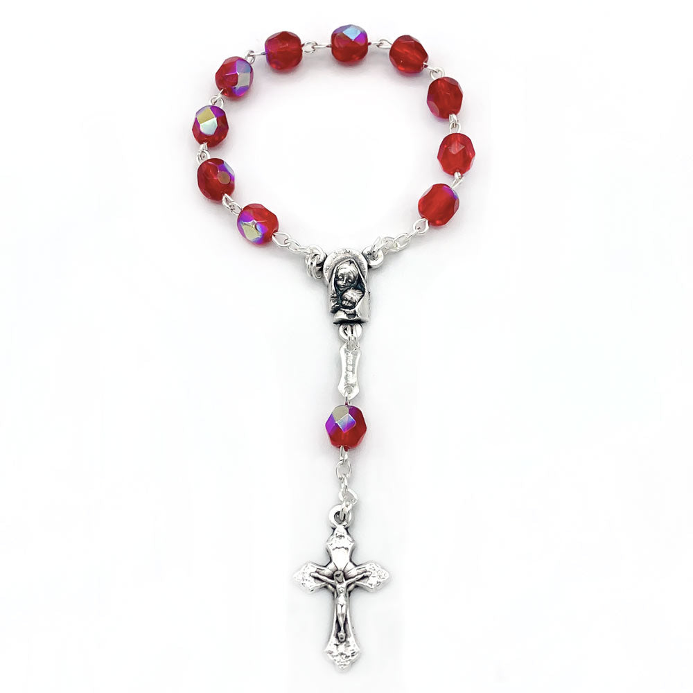 Rosary One Decade Red Crystal Beads Mother and Child