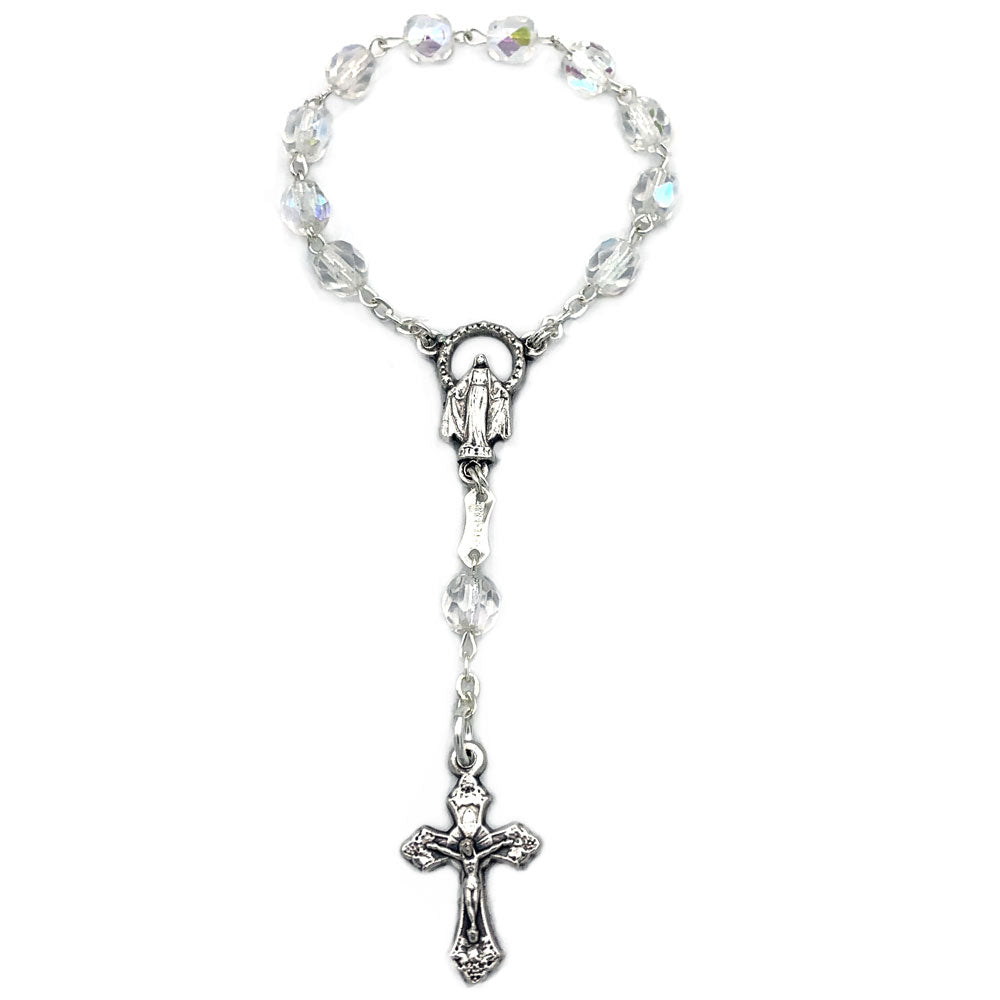 Clear Crystal Pocket Rosary Miraculous Medal – Rosary Mart