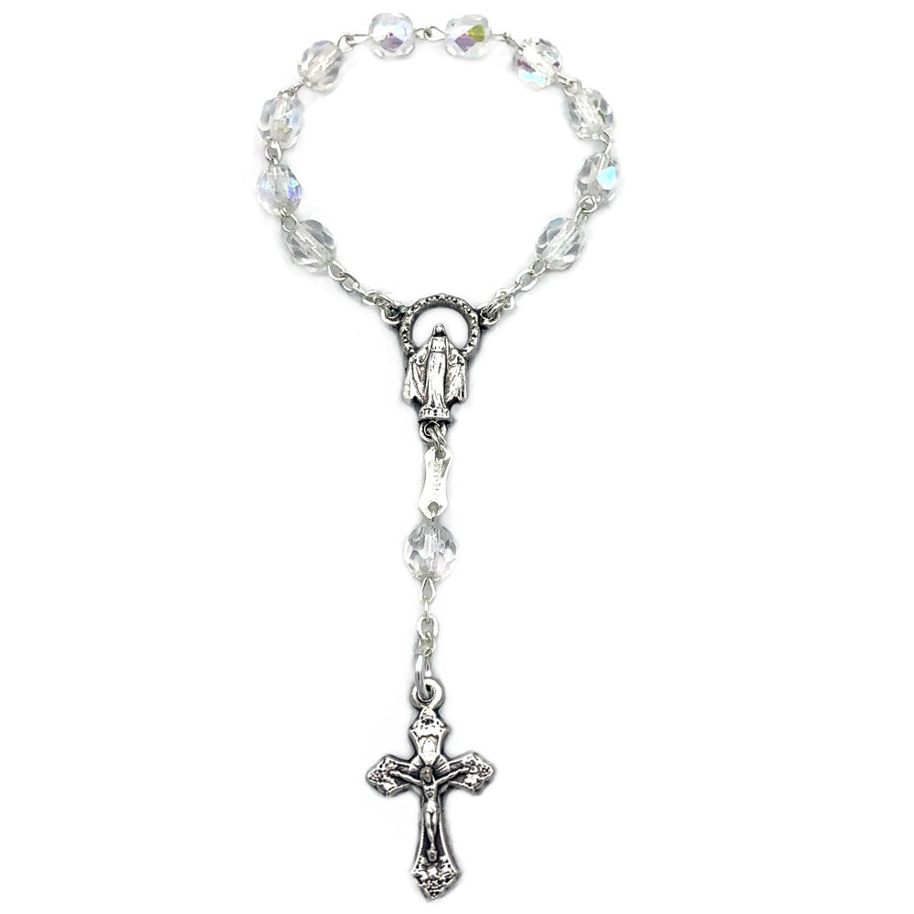 Rosary One Decade Clear Crystal Beads Miraculous Medal