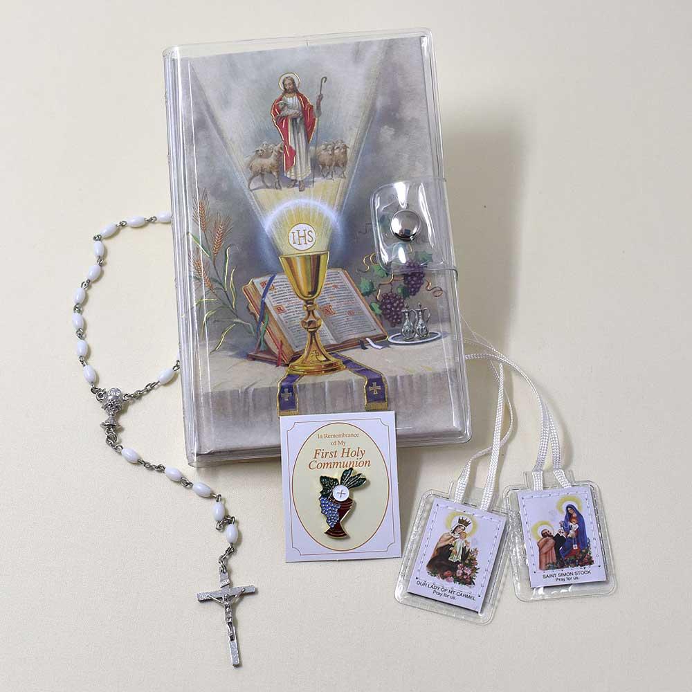 First Mass Book Gift Set with Rosary, Scapular and Pin.