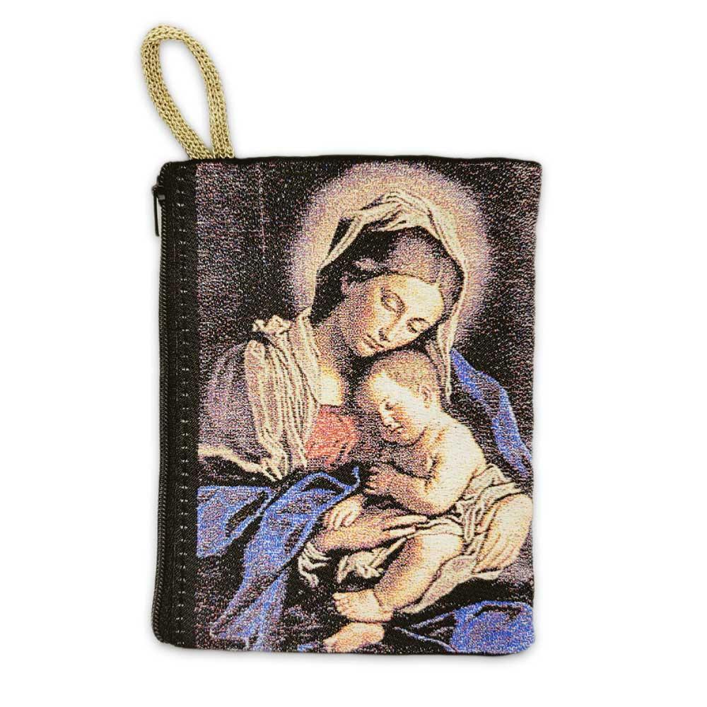 Large Embroidered Rosary Pouch Madonna & Child