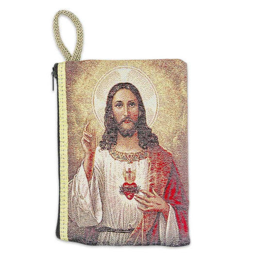 Large Embroidered Rosary Pouch Sacred Heart of Jesus