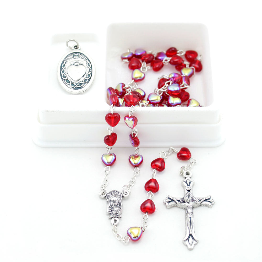 Ruby Red Heart Catholic Rosary Set