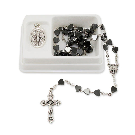 Hematite Hearts Beads Rosary Gift Set