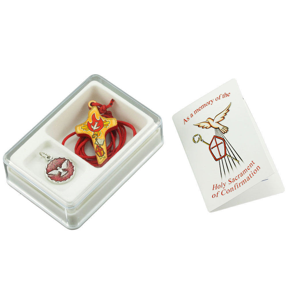 Holy Spirit Wooden Cross Pendant and Medal Confirmation Gift Set ...