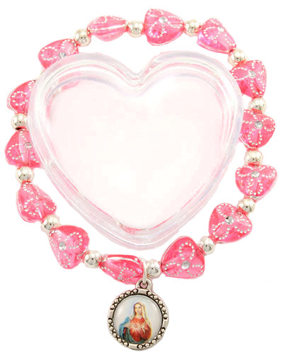 Catholic Heart Beads Bracelet in Heart Shape Box 